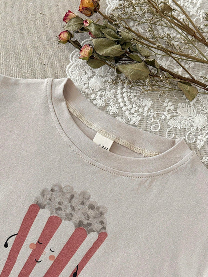 2pcs/Set Infants & Toddlers Food Print Short Sleeve T-Shirt And Shorts Set, Summer