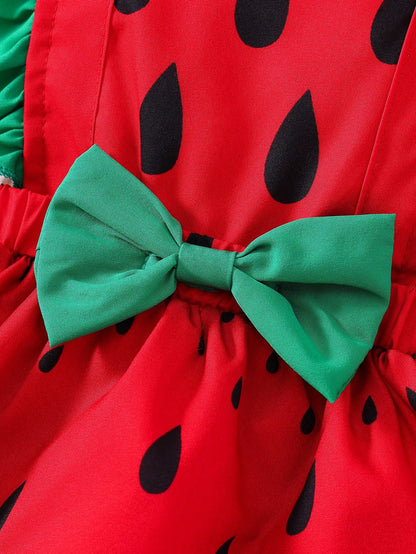 2pcs/Set Newborn Baby Girls Watermelon Print Romper & Hat Outfit, Cute Sweet Outdoor Fashion Summer Set