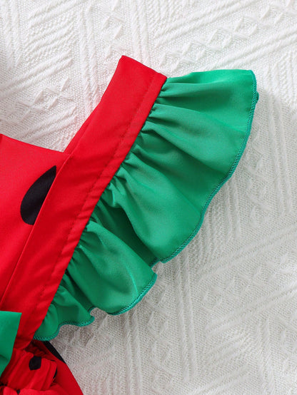 2pcs/Set Newborn Baby Girls Watermelon Print Romper & Hat Outfit, Cute Sweet Outdoor Fashion Summer Set