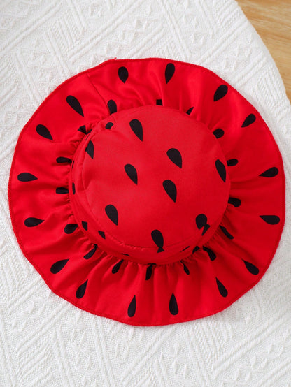 2pcs/Set Newborn Baby Girls Watermelon Print Romper & Hat Outfit, Cute Sweet Outdoor Fashion Summer Set