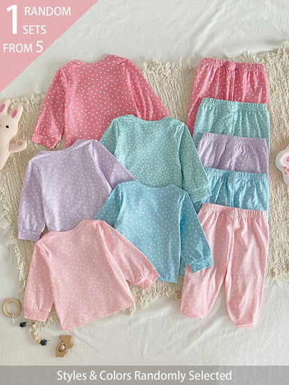 2pcs/Set Newborn Baby Outfit With Fun Cartoon Pattern Design, Soft And Skin-Friendly Fabric, Comfortable Home Wear For Kids, Promotes Comfortable Sleep And Healthy Growth