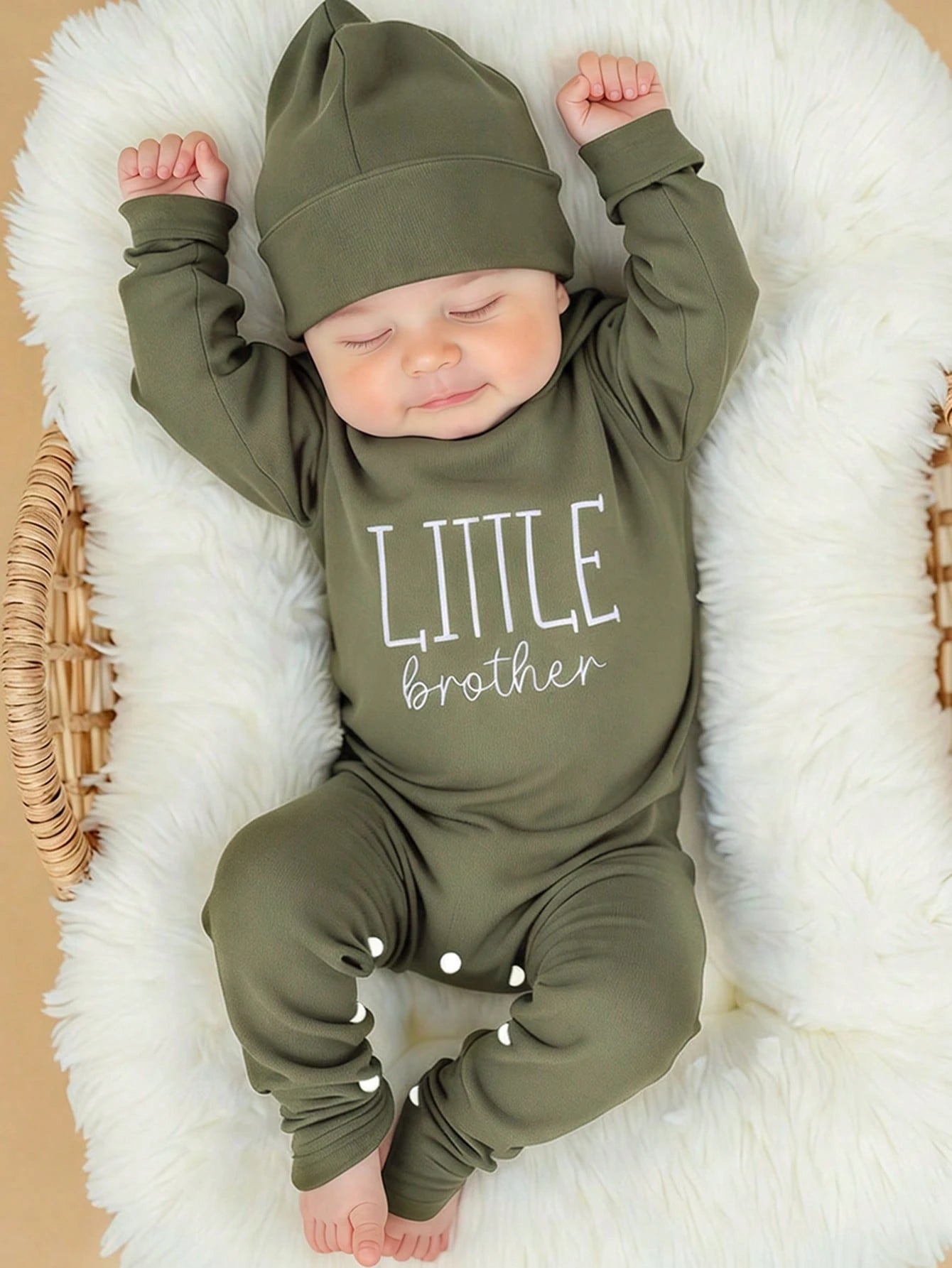 2Pcs Set Newborn Boy Photography Outfits Little Brother Embroidery Baby Coming Home Outfit Baby Shower Gift 1 Month 3 Month Infant Photo Props