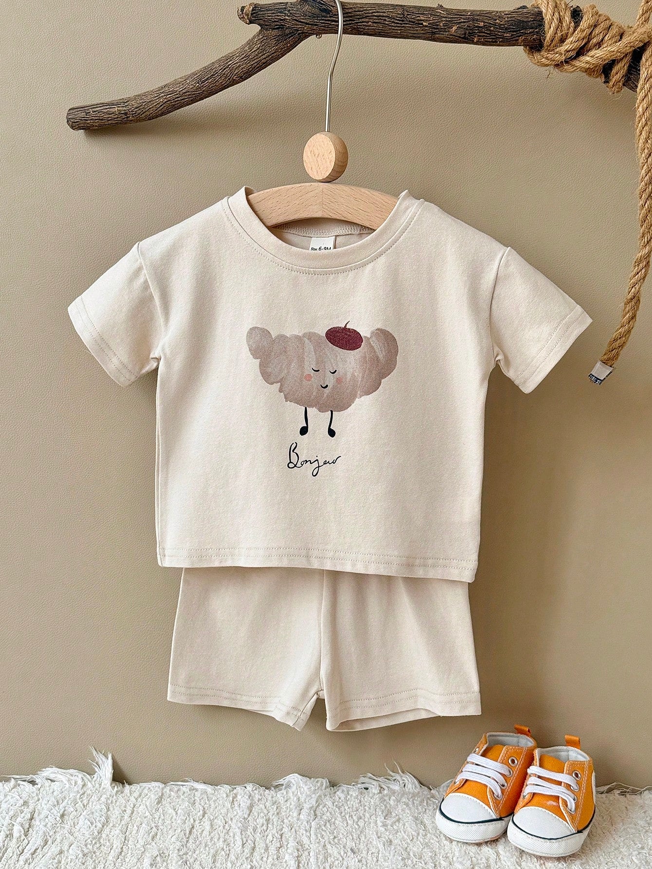 2pcs/Set Summer Infant/Toddler Baby Food Bun Print Short Sleeve T-Shirt And Shorts Casual Outfit
