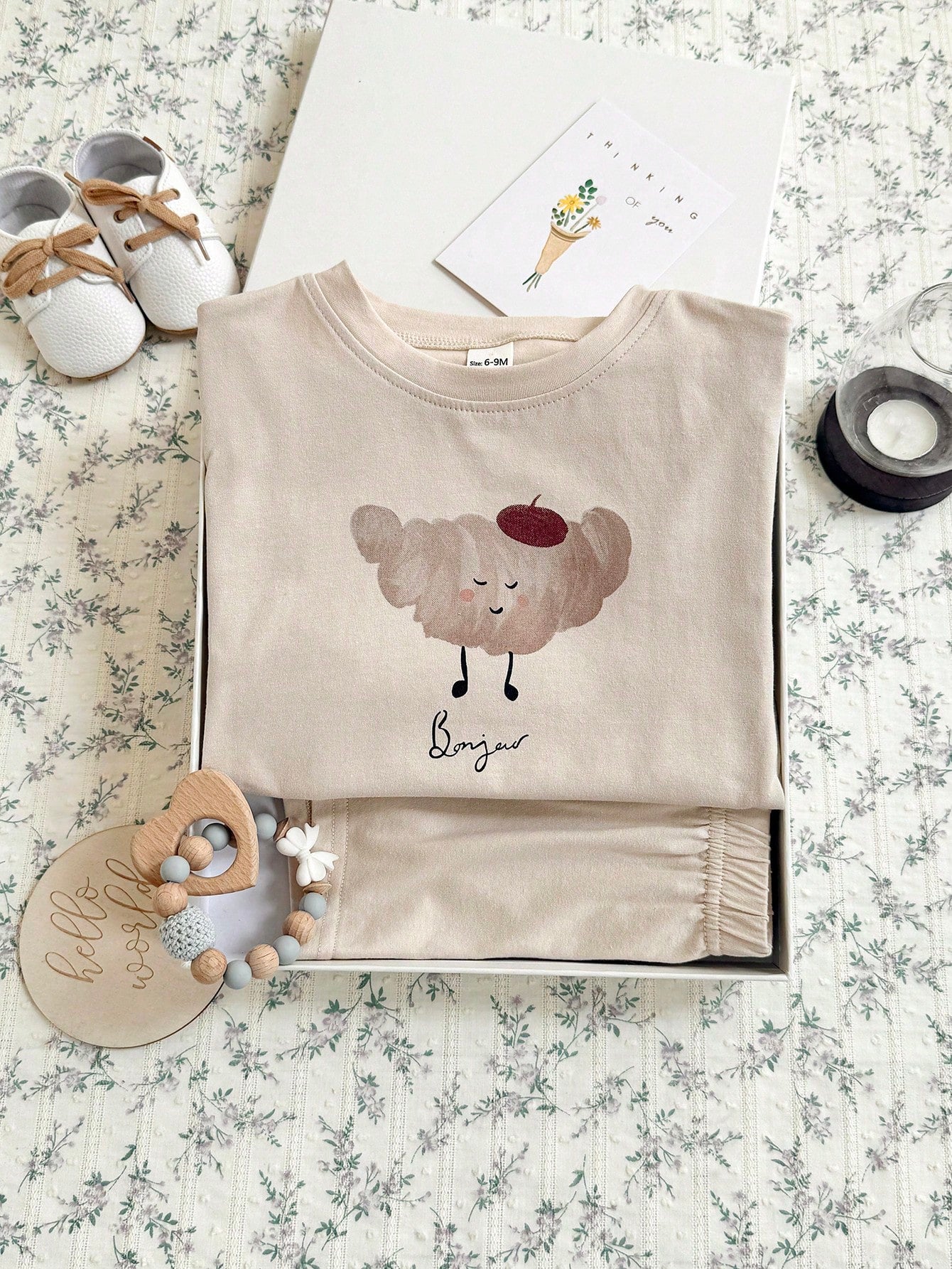 2pcs/Set Summer Infant/Toddler Baby Food Bun Print Short Sleeve T-Shirt And Shorts Casual Outfit