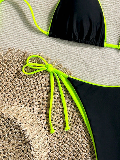 2pcs/Set Women Leopard Print Spaghetti Strap Tie Sexy Bikini Set, Suitable For Beach Vacation And Halloween Wear, Summer 2025