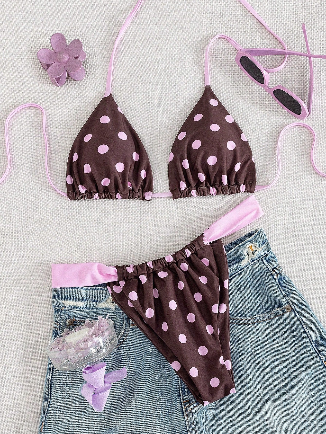 2pcs/Set Women's Summer Beach Swimwear Random Floral Print Spaghetti Strap Sexy Bikini Set, Suitable For Summer, Valentine's Day, Beach, Vacation, Carnival, Casual Daily, Fashionable And Elegant, Summ