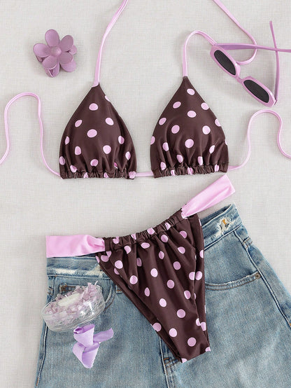 2pcs/Set Women's Summer Beach Swimwear Random Floral Print Spaghetti Strap Sexy Bikini Set, Suitable For Summer, Valentine's Day, Beach, Vacation, Carnival, Casual Daily, Fashionable And Elegant, Summ