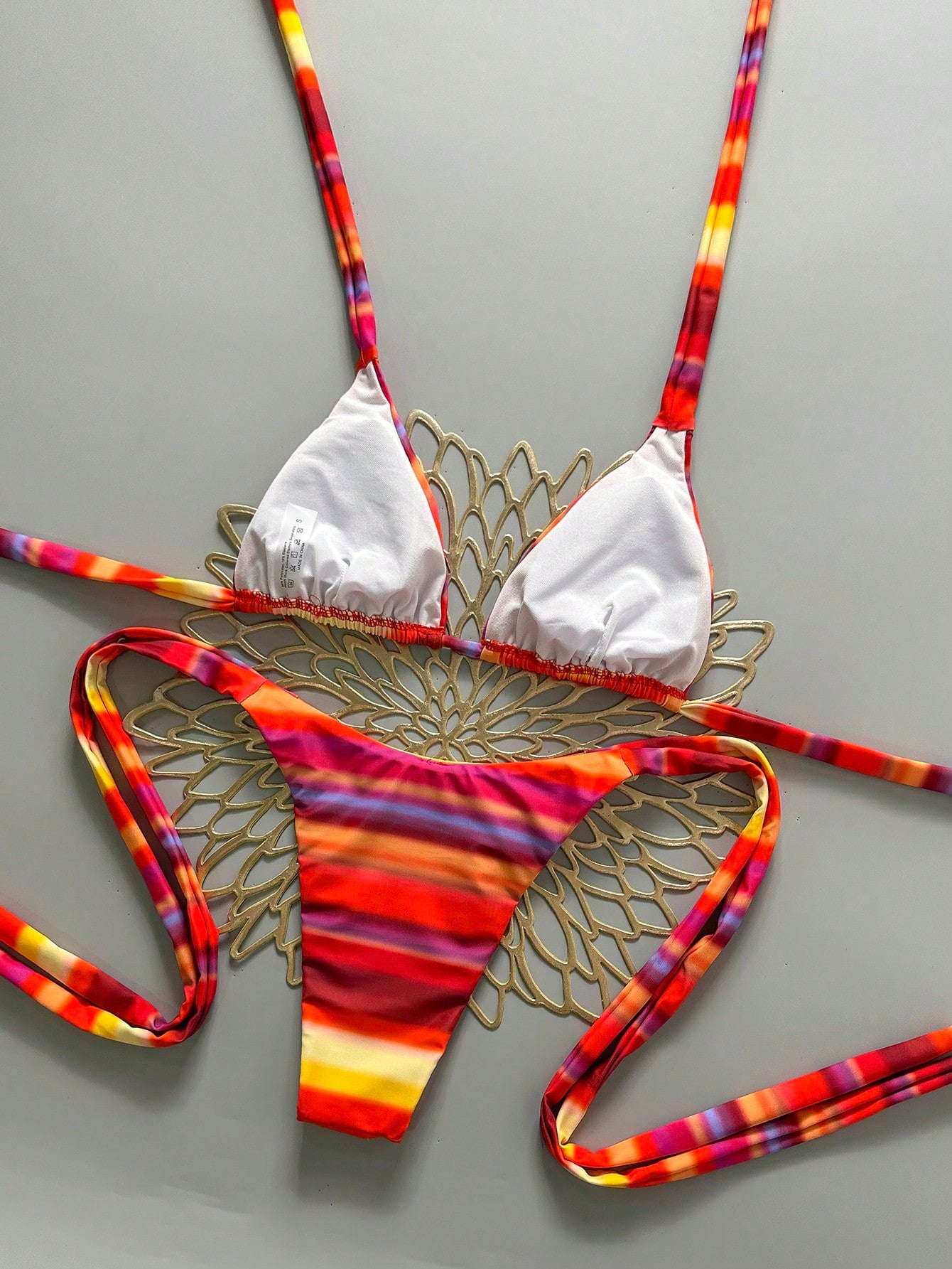 2pcs Sexy Dopamine Striped Halter Bikini Set- Adjustable Tie Top + Low-Waist Bottoms| Goddess Vacation Swimwear Beach Summer