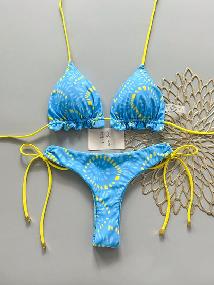 2pcs Solid Color Casual Cute Elegant Sexy Tie-Up Pearl Ball Polka Dot Bohemian Bikini Swimwear, Beach Resort Wear, Spring/Summer Vacation