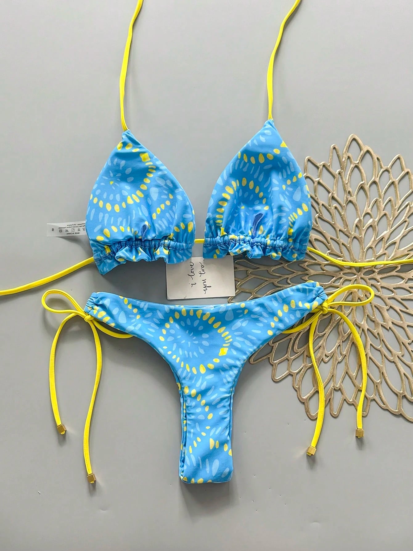 2pcs Solid Color Casual Cute Elegant Sexy Tie-Up Pearl Ball Polka Dot Bohemian Bikini Swimwear, Beach Resort Wear, Spring/Summer Vacation