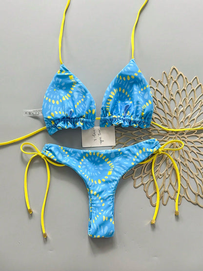 2pcs Solid Color Casual Cute Elegant Sexy Tie-Up Pearl Ball Polka Dot Bohemian Bikini Swimwear, Beach Resort Wear, Spring/Summer Vacation