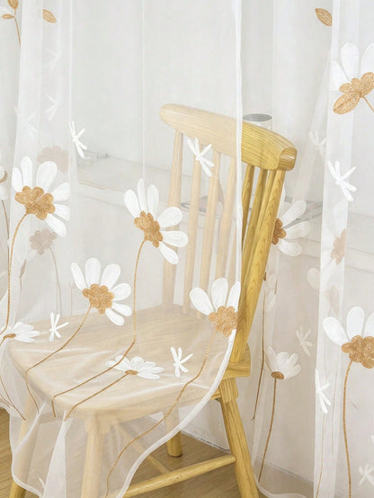 2pcs White Semi-Transparent Embroidered Floral Pattern Curtains, Lightweight And Durable, Suitable For Baby Shower Decoration, Gender Reveal Decoration, Children's Room Decoration