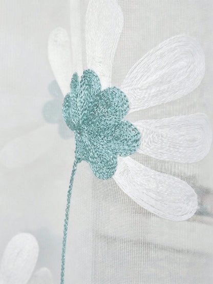 2pcs White Semi-Transparent Embroidered Floral Pattern Curtains, Lightweight And Durable, Suitable For Baby Shower Decoration, Gender Reveal Decoration, Children's Room Decoration