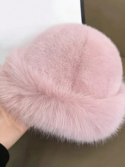 2pcs Women's Faux Mink Fur Bucket Hat, Autumn/Winter Warm Earflap Mongolian Hat, Large Head Circumference, Versatile Premium Plush