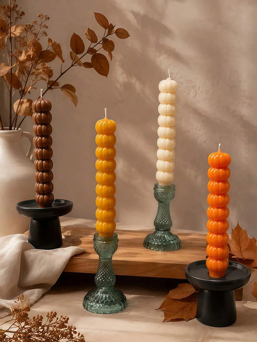 3/1pc Unscented Pumpkin Shaped Taper Candles, Natural Soy Wax, Smokeless, Elegant Indoor Decor, Suitable For Wedding Decoration, Wedding Supplies, Bridesmaid Gifts, Birthday Gifts, Tabletop Decor, Par