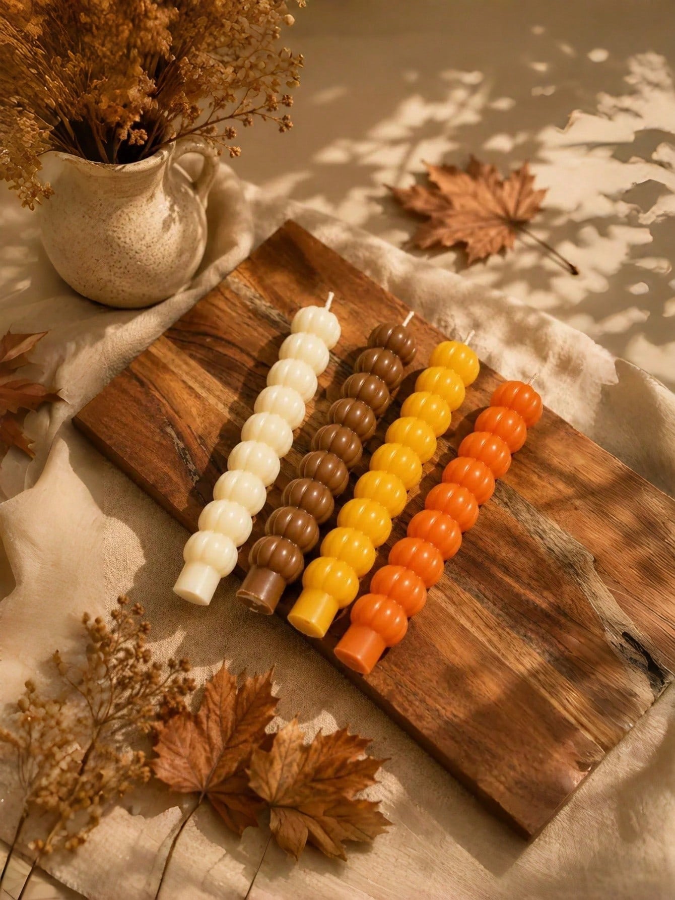 3/1pc Unscented Pumpkin Shaped Taper Candles, Natural Soy Wax, Smokeless, Elegant Indoor Decor, Suitable For Wedding Decoration, Wedding Supplies, Bridesmaid Gifts, Birthday Gifts, Tabletop Decor, Par