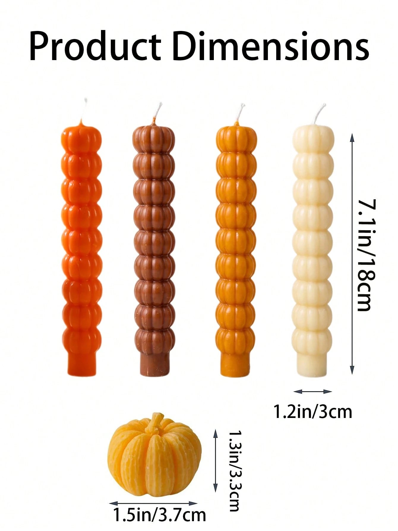 3/1pc Unscented Pumpkin Shaped Taper Candles, Natural Soy Wax, Smokeless, Elegant Indoor Decor, Suitable For Wedding Decoration, Wedding Supplies, Bridesmaid Gifts, Birthday Gifts, Tabletop Decor, Par