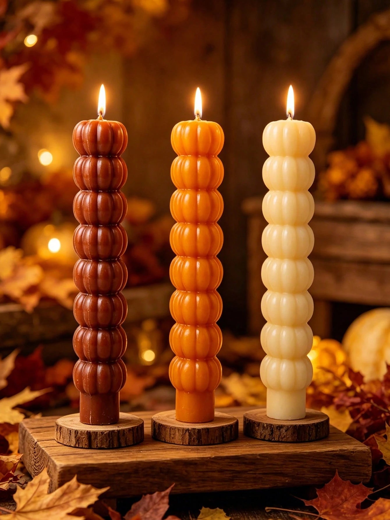 3/1pc Unscented Pumpkin Shaped Taper Candles, Natural Soy Wax, Smokeless, Elegant Indoor Decor, Suitable For Wedding Decoration, Wedding Supplies, Bridesmaid Gifts, Birthday Gifts, Tabletop Decor, Par