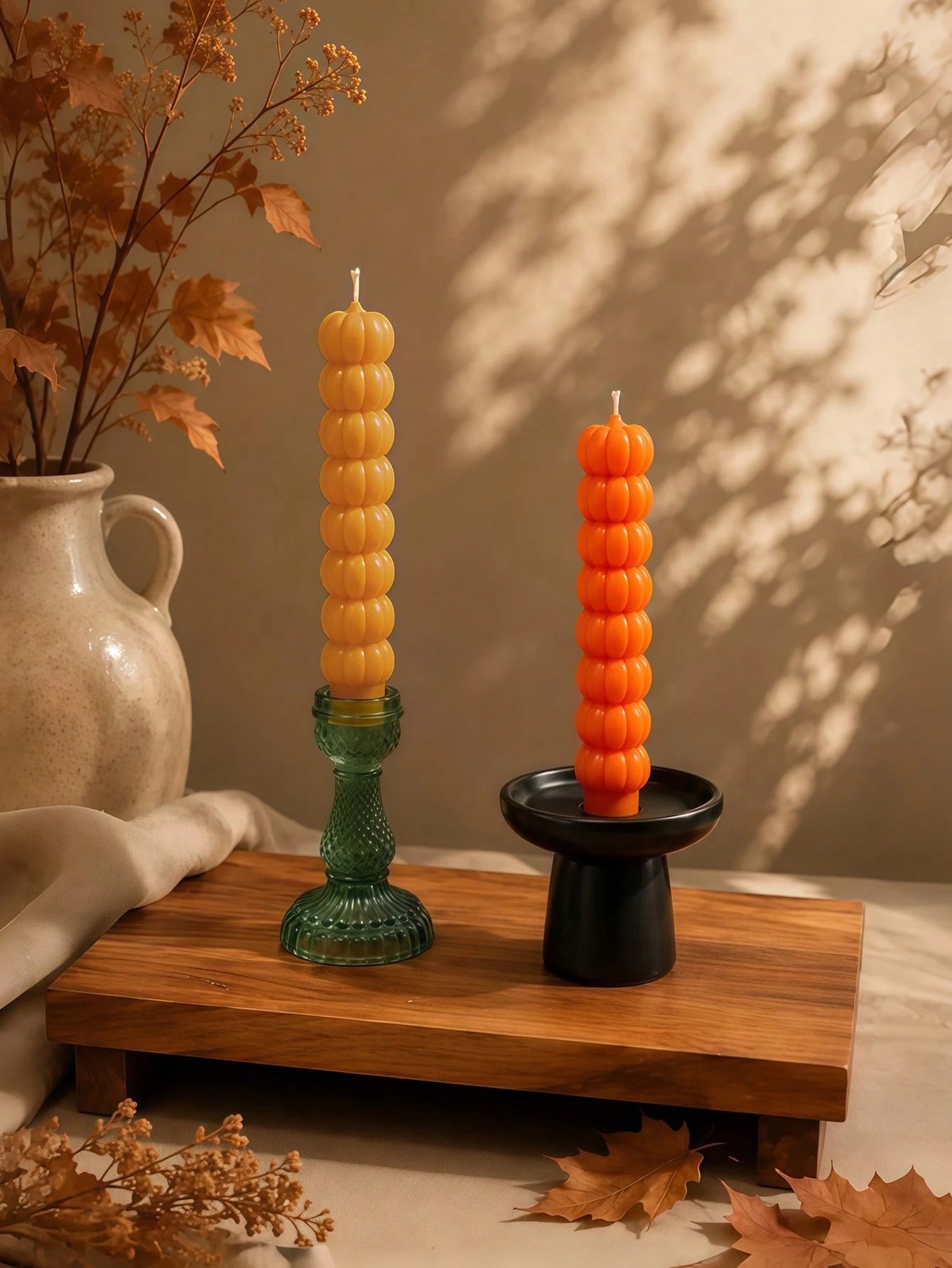 3/1pc Unscented Pumpkin Shaped Taper Candles, Natural Soy Wax, Smokeless, Elegant Indoor Decor, Suitable For Wedding Decoration, Wedding Supplies, Bridesmaid Gifts, Birthday Gifts, Tabletop Decor, Par