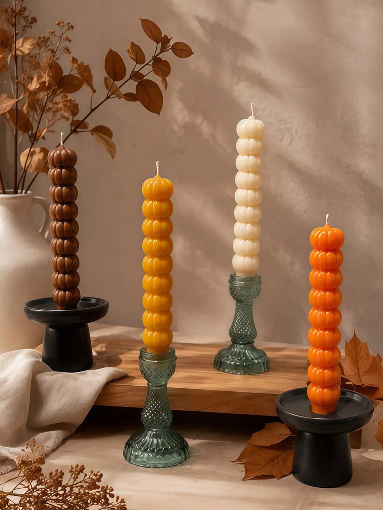 3/1pc Unscented Pumpkin Shaped Taper Candles, Natural Soy Wax, Smokeless, Elegant Indoor Decor, Suitable For Wedding Decoration, Wedding Supplies, Bridesmaid Gifts, Birthday Gifts, Tabletop Decor, Par