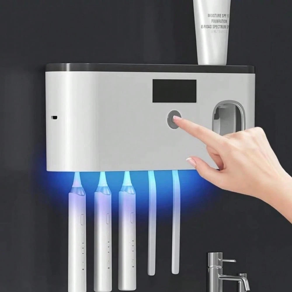 3-In-1 UV Toothbrush Holder & Toothpaste Dispenser- Wall-Mounted 4-Slot Design For Intelligent Storage & Cleaning
