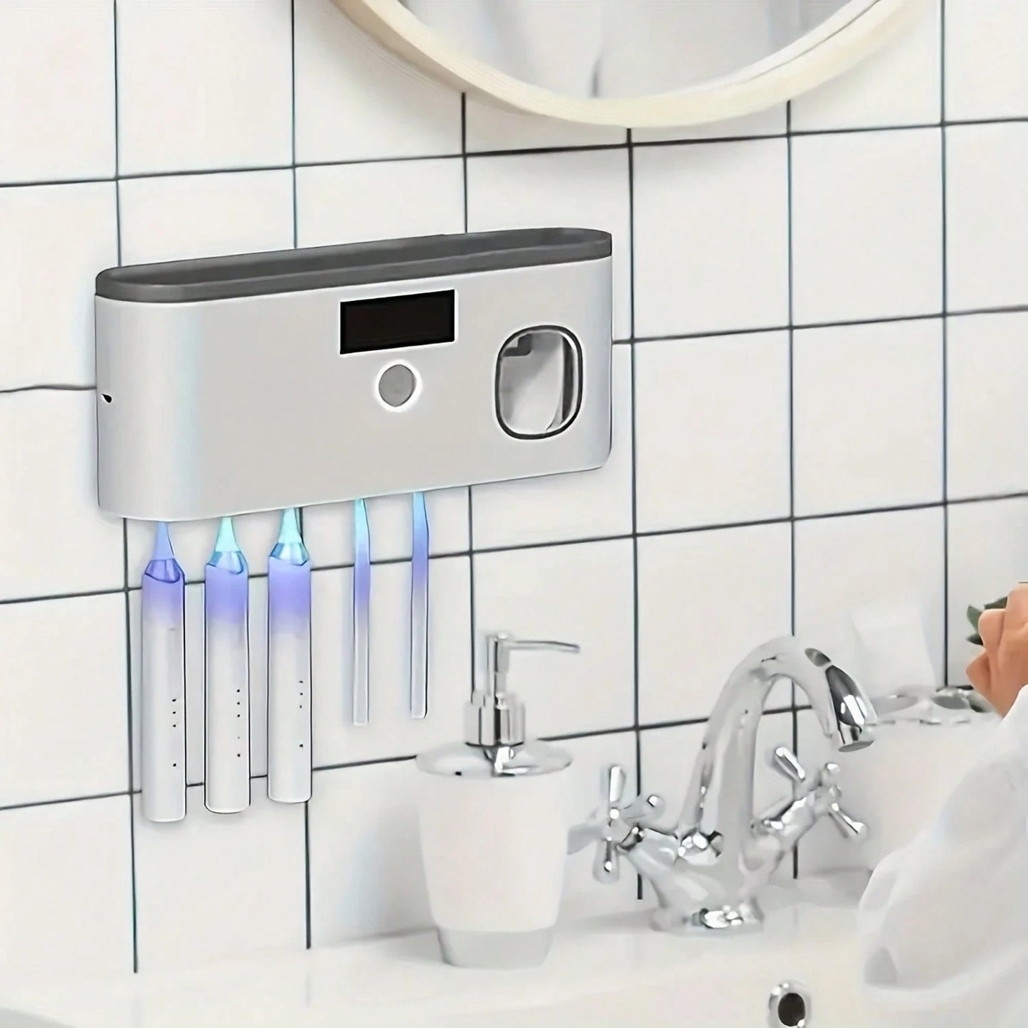 3-In-1 UV Toothbrush Holder & Toothpaste Dispenser- Wall-Mounted 4-Slot Design For Intelligent Storage & Cleaning