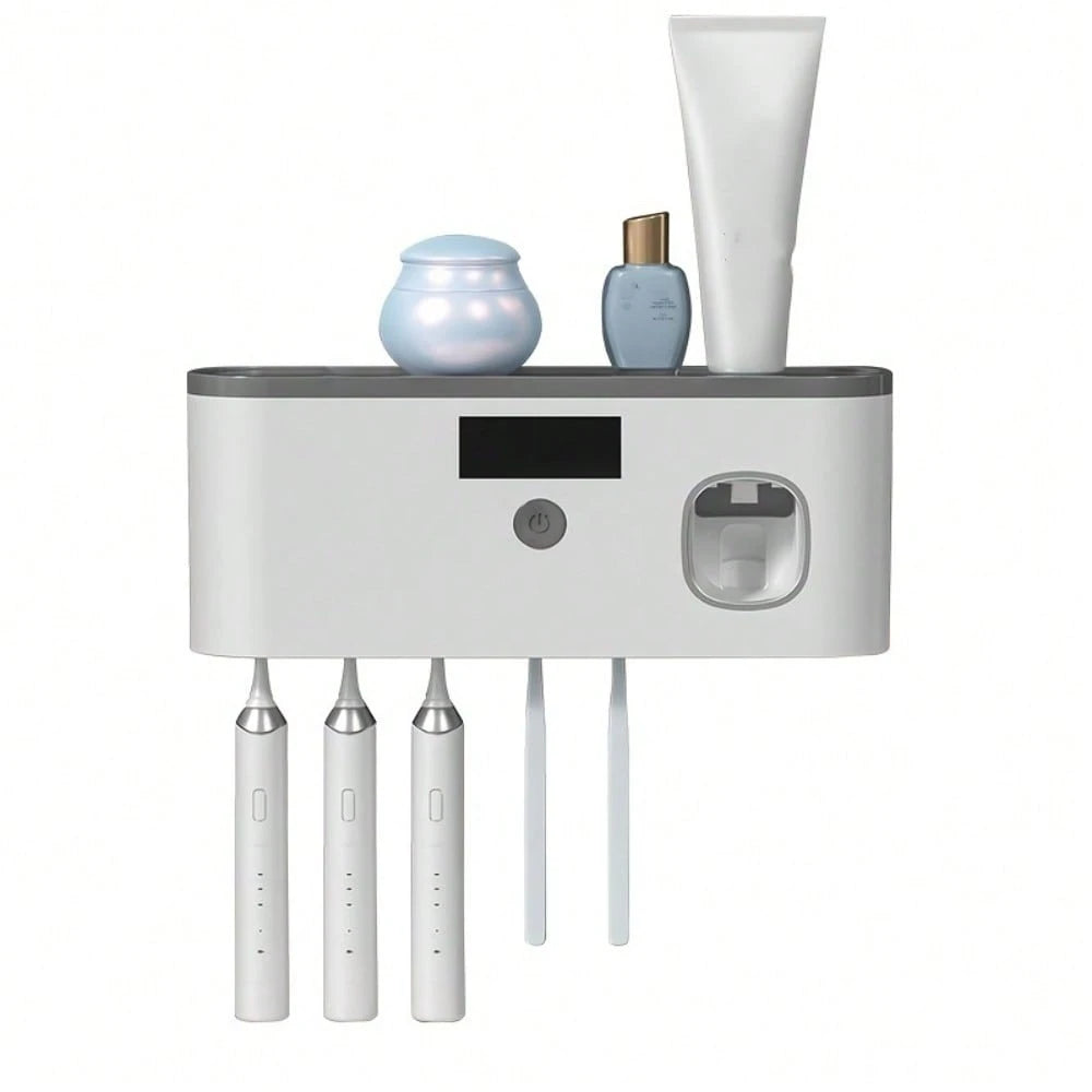 3-In-1 UV Toothbrush Holder & Toothpaste Dispenser- Wall-Mounted 4-Slot Design For Intelligent Storage & Cleaning