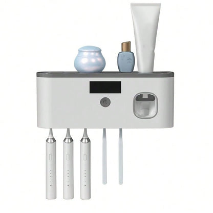 3-In-1 UV Toothbrush Holder & Toothpaste Dispenser- Wall-Mounted 4-Slot Design For Intelligent Storage & Cleaning