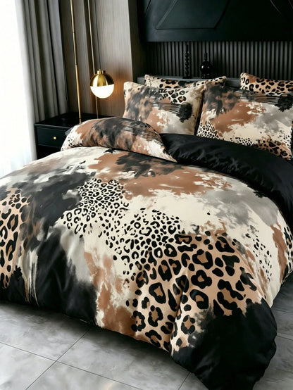 3-Piece Luxury Black Leopard Print Gothic Style Duvet Cover Set, Random Pillowcase Pattern, Duvet Cover Set (1 Duvet Cover + 2 Pillowcases, Pillow Inserts Not Included), Soft Warm Comfortable Bedding