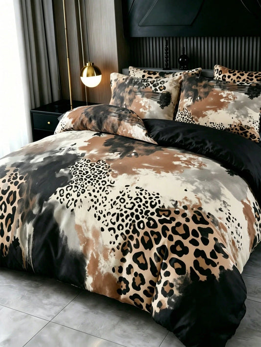 3-Piece Luxury Black Leopard Print Gothic Style Duvet Cover Set, Random Pillowcase Pattern, Duvet Cover Set (1 Duvet Cover + 2 Pillowcases, Pillow Inserts Not Included), Soft Warm Comfortable Bedding