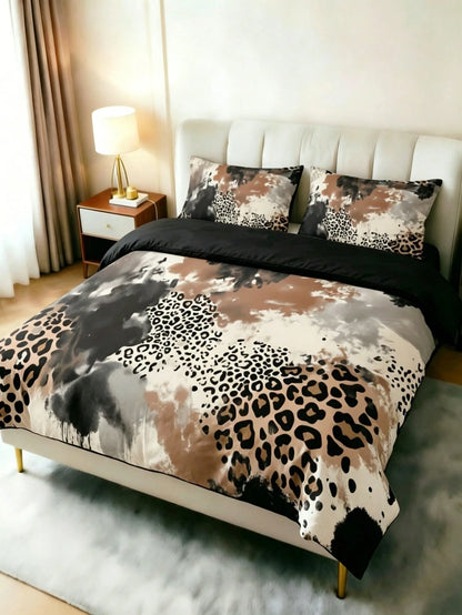 3-Piece Luxury Black Leopard Print Gothic Style Duvet Cover Set, Random Pillowcase Pattern, Duvet Cover Set (1 Duvet Cover + 2 Pillowcases, Pillow Inserts Not Included), Soft Warm Comfortable Bedding