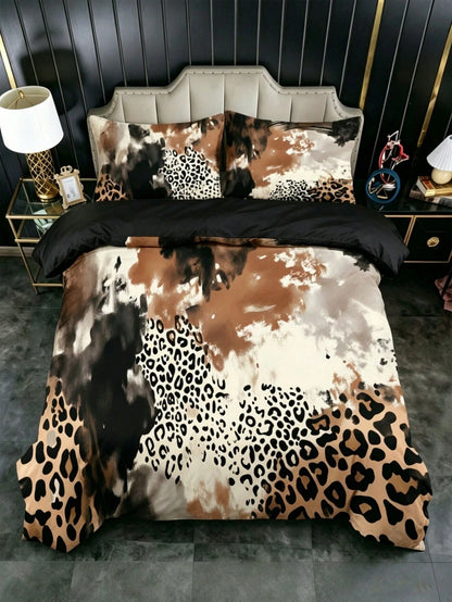3-Piece Luxury Black Leopard Print Gothic Style Duvet Cover Set, Random Pillowcase Pattern, Duvet Cover Set (1 Duvet Cover + 2 Pillowcases, Pillow Inserts Not Included), Soft Warm Comfortable Bedding