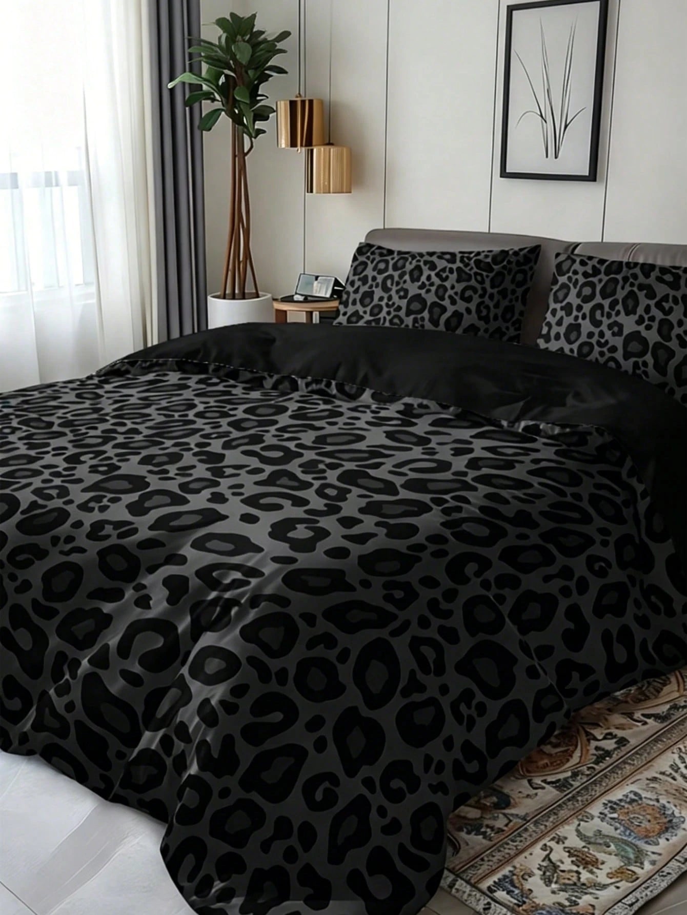 3-Piece Luxury Black Leopard Print Gothic Style Duvet Cover Set, Random Pillowcase Pattern, Duvet Cover Set (1 Duvet Cover + 2 Pillowcases, Pillow Inserts Not Included), Soft Warm Comfortable Bedding