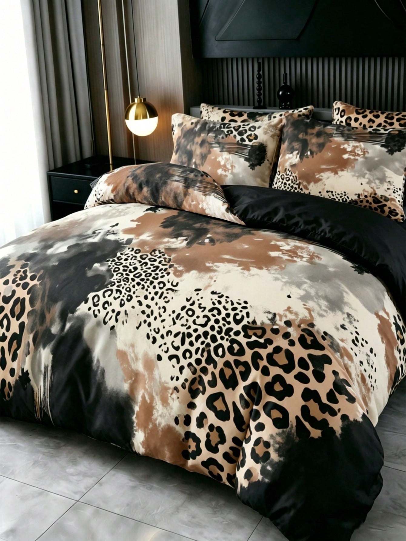 3-Piece Luxury Black Leopard Print Gothic Style Duvet Cover Set, Random Pillowcase Pattern, Duvet Cover Set (1 Duvet Cover + 2 Pillowcases, Pillow Inserts Not Included), Soft Warm Comfortable Bedding