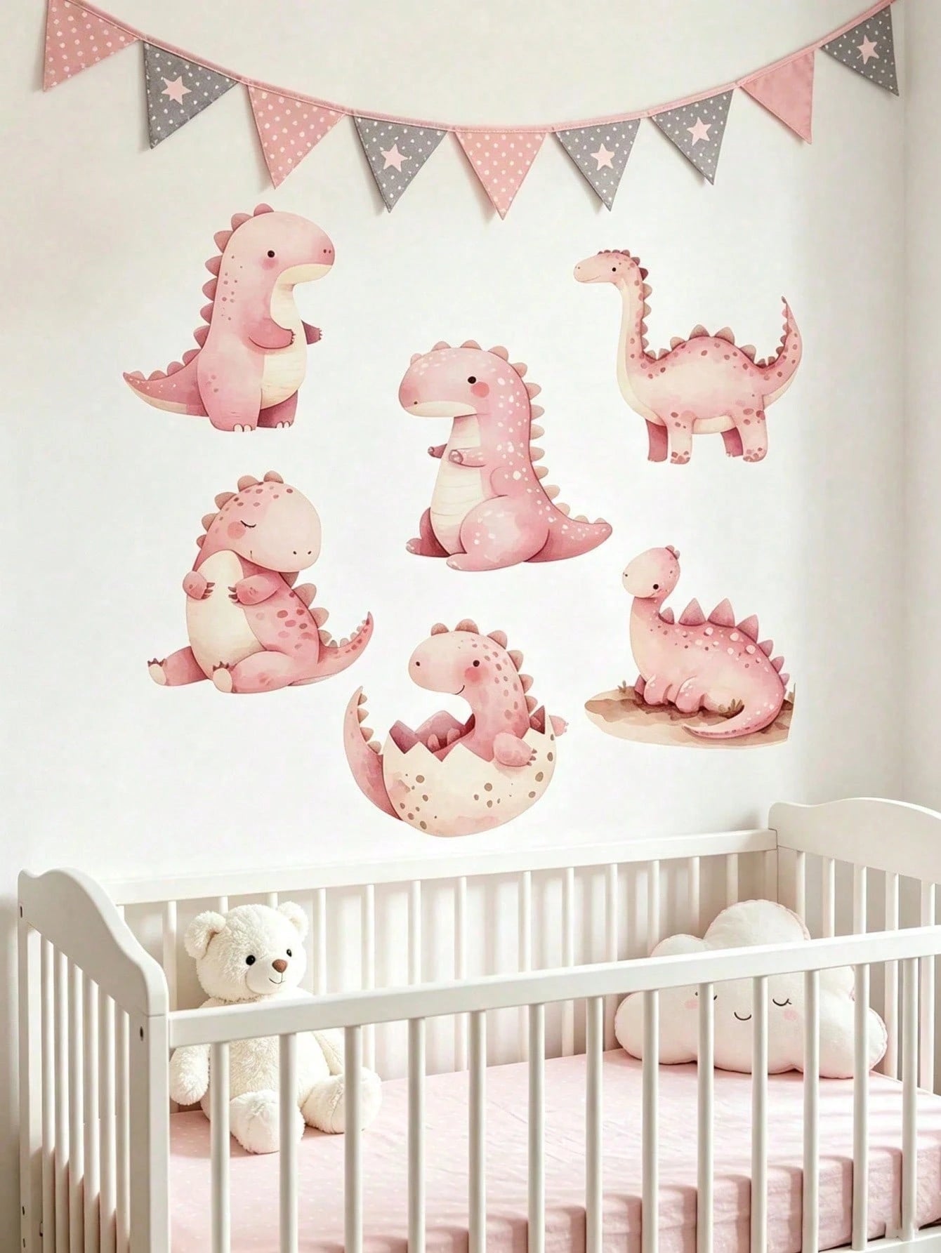 3 Styles Dinosaur Robot Nursery Wall Decals, Pink Dino/Robot Stickers, Home Decor, Toddler Bedroom Supplies, Cute Unisex Boy Girl Baby Room Wall Art