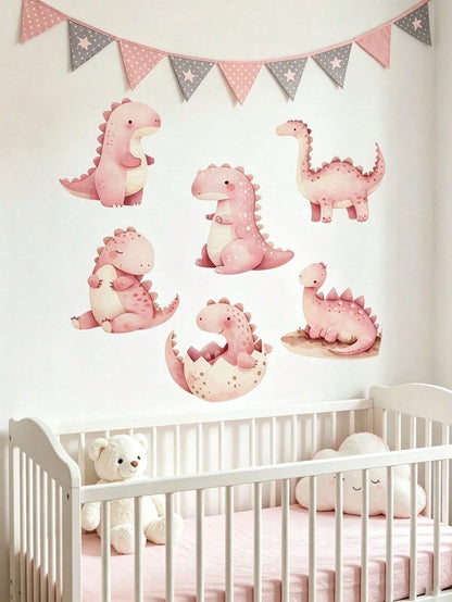 3 Styles Dinosaur Robot Nursery Wall Decals, Pink Dino/Robot Stickers, Home Decor, Toddler Bedroom Supplies, Cute Unisex Boy Girl Baby Room Wall Art