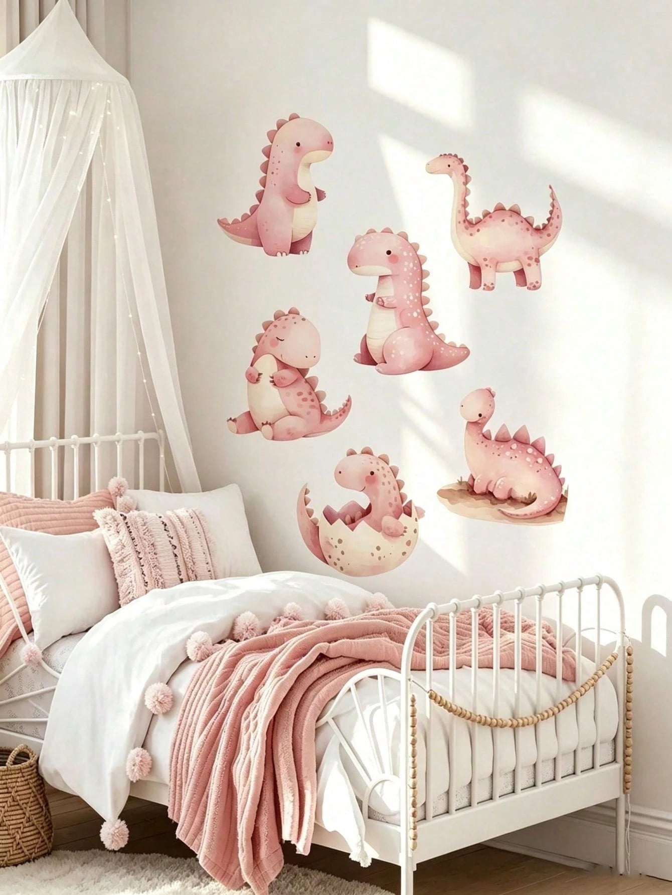 3 Styles Dinosaur Robot Nursery Wall Decals, Pink Dino/Robot Stickers, Home Decor, Toddler Bedroom Supplies, Cute Unisex Boy Girl Baby Room Wall Art