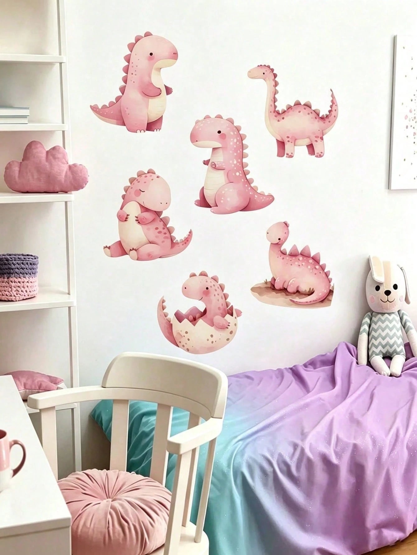 3 Styles Dinosaur Robot Nursery Wall Decals, Pink Dino/Robot Stickers, Home Decor, Toddler Bedroom Supplies, Cute Unisex Boy Girl Baby Room Wall Art