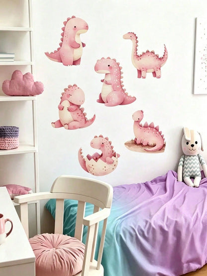 3 Styles Dinosaur Robot Nursery Wall Decals, Pink Dino/Robot Stickers, Home Decor, Toddler Bedroom Supplies, Cute Unisex Boy Girl Baby Room Wall Art