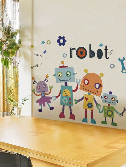 3 Styles Dinosaur Robot Nursery Wall Decals, Pink Dino/Robot Stickers, Home Decor, Toddler Bedroom Supplies, Cute Unisex Boy Girl Baby Room Wall Art
