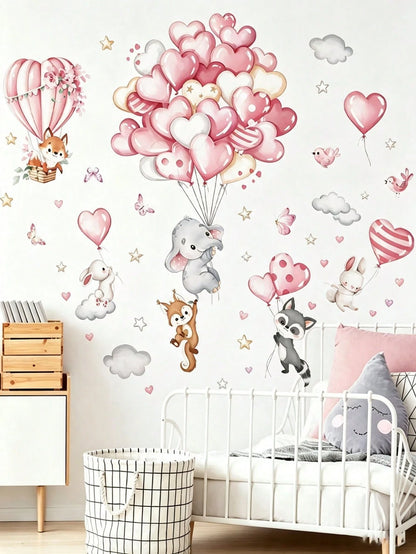 3 Styles Nursery Wall Stickers, Balloon Animals, Moon Girl Wolf And Sleeping Bear On Moon Decals, Home Decor, Boys And Girls Bedroom Wall Art