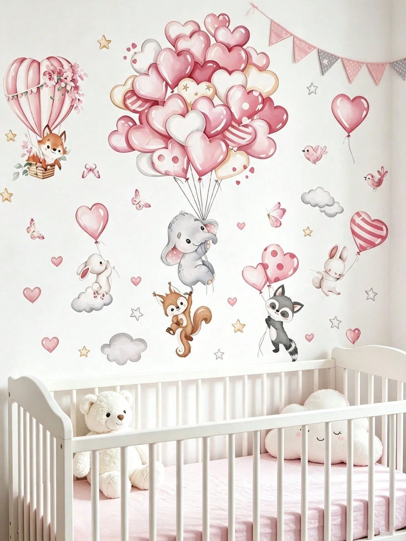 3 Styles Nursery Wall Stickers, Balloon Animals, Moon Girl Wolf And Sleeping Bear On Moon Decals, Home Decor, Boys And Girls Bedroom Wall Art