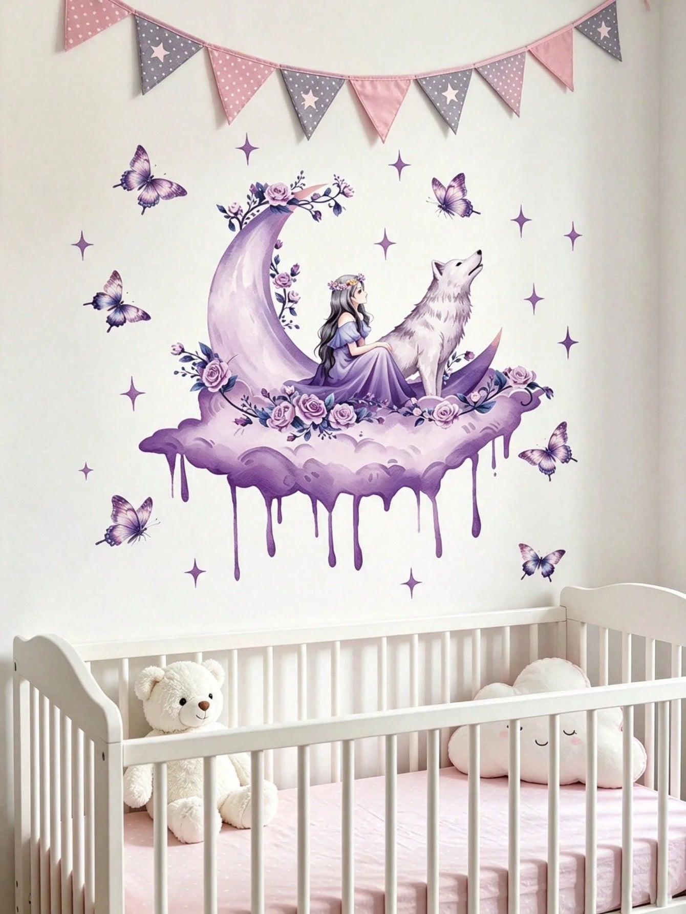 3 Styles Nursery Wall Stickers, Balloon Animals, Moon Girl Wolf And Sleeping Bear On Moon Decals, Home Decor, Boys And Girls Bedroom Wall Art