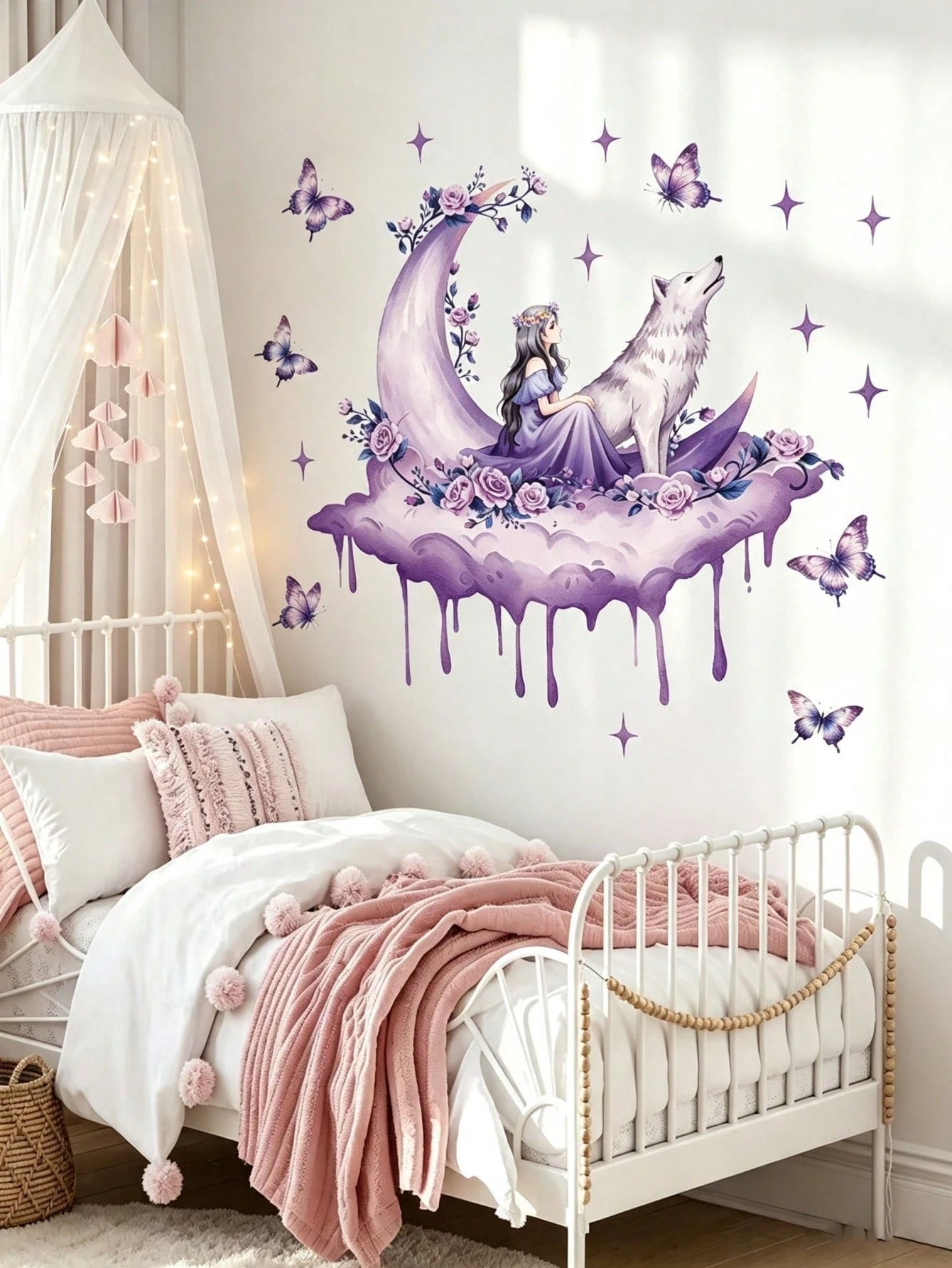 3 Styles Nursery Wall Stickers, Balloon Animals, Moon Girl Wolf And Sleeping Bear On Moon Decals, Home Decor, Boys And Girls Bedroom Wall Art