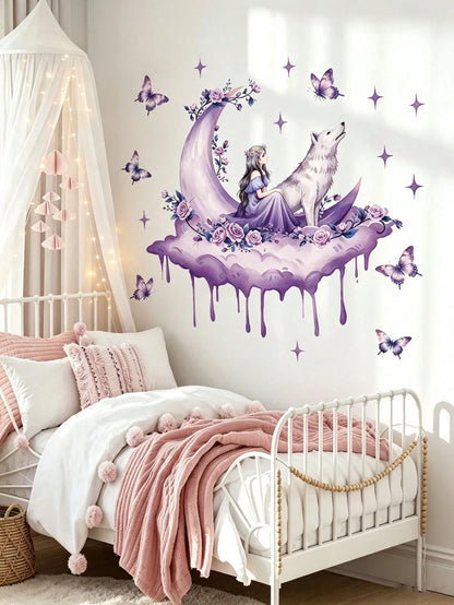 3 Styles Nursery Wall Stickers, Balloon Animals, Moon Girl Wolf And Sleeping Bear On Moon Decals, Home Decor, Boys And Girls Bedroom Wall Art