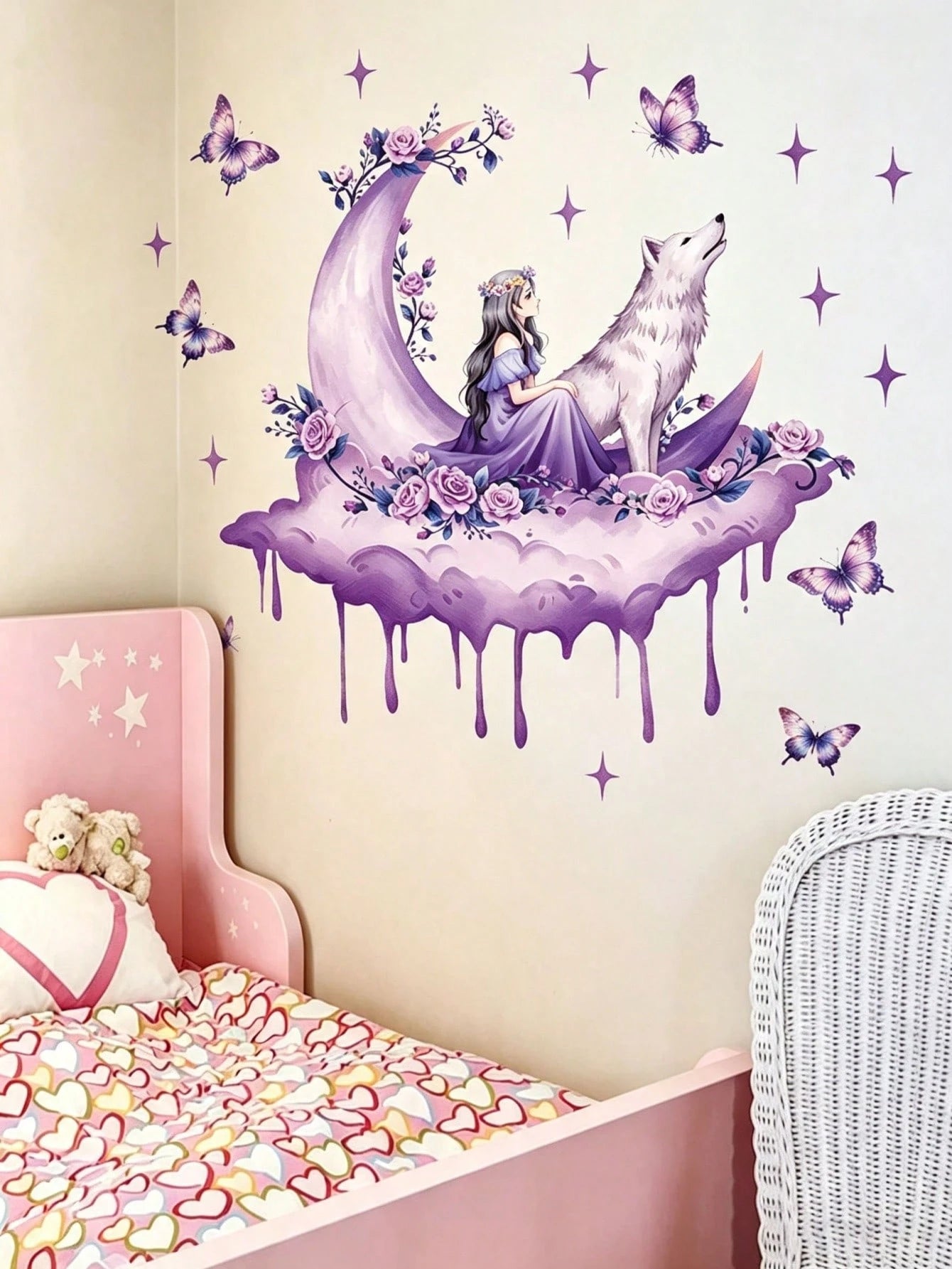 3 Styles Nursery Wall Stickers, Balloon Animals, Moon Girl Wolf And Sleeping Bear On Moon Decals, Home Decor, Boys And Girls Bedroom Wall Art