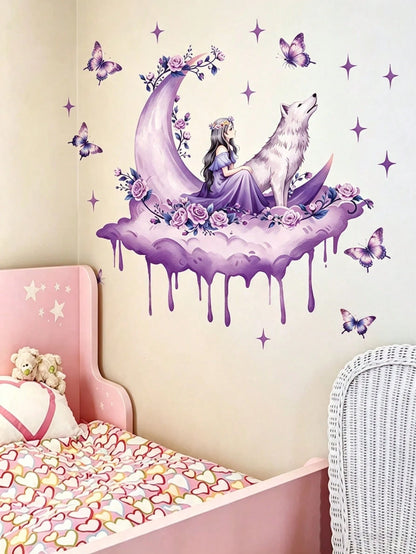 3 Styles Nursery Wall Stickers, Balloon Animals, Moon Girl Wolf And Sleeping Bear On Moon Decals, Home Decor, Boys And Girls Bedroom Wall Art