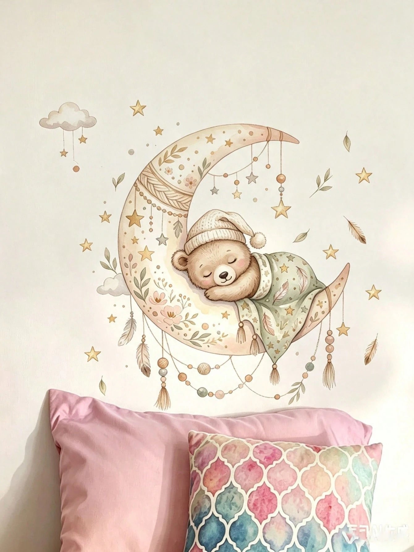 3 Styles Nursery Wall Stickers, Balloon Animals, Moon Girl Wolf And Sleeping Bear On Moon Decals, Home Decor, Boys And Girls Bedroom Wall Art