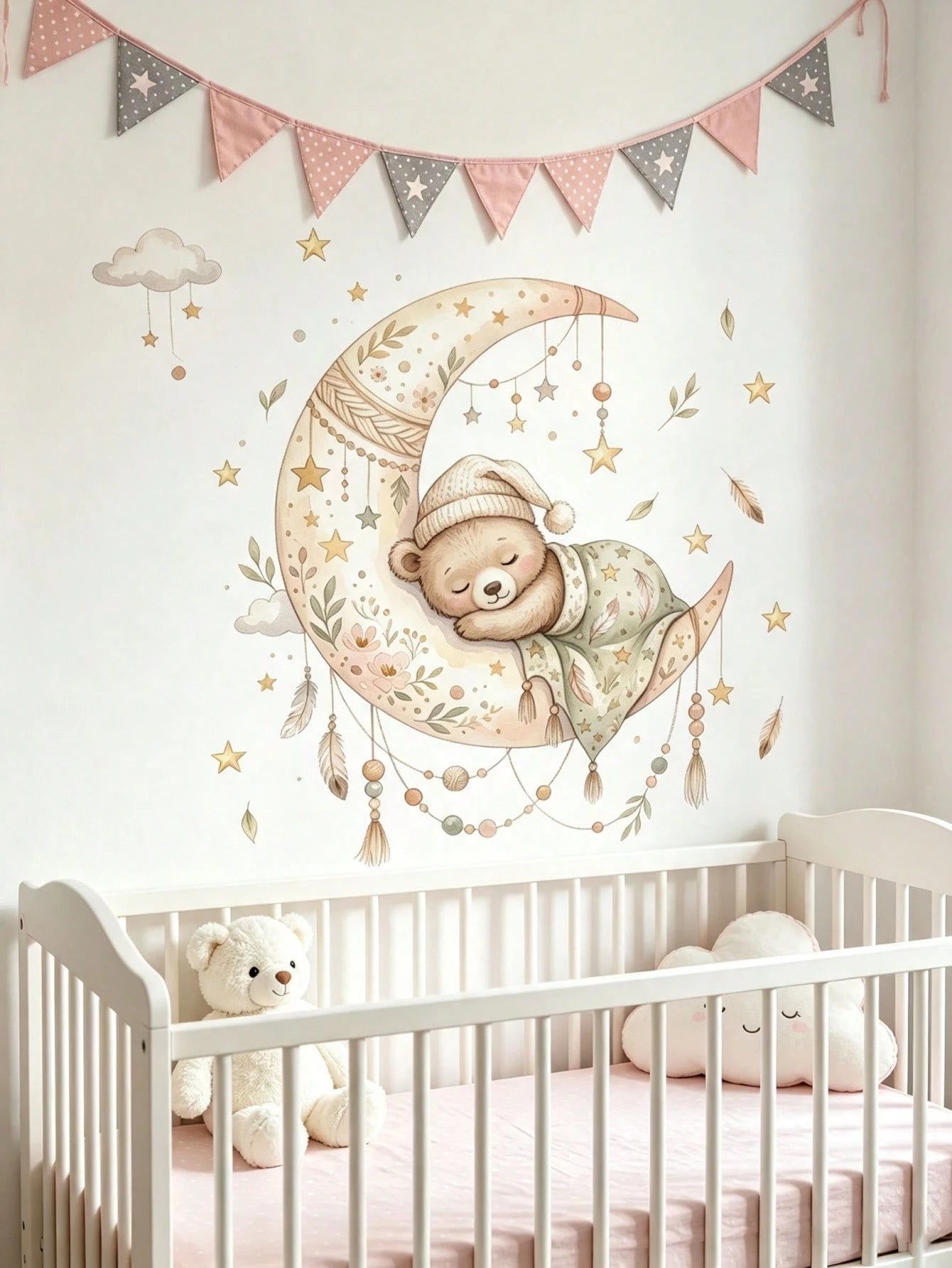 3 Styles Nursery Wall Stickers, Balloon Animals, Moon Girl Wolf And Sleeping Bear On Moon Decals, Home Decor, Boys And Girls Bedroom Wall Art
