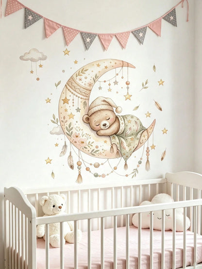 3 Styles Nursery Wall Stickers, Balloon Animals, Moon Girl Wolf And Sleeping Bear On Moon Decals, Home Decor, Boys And Girls Bedroom Wall Art